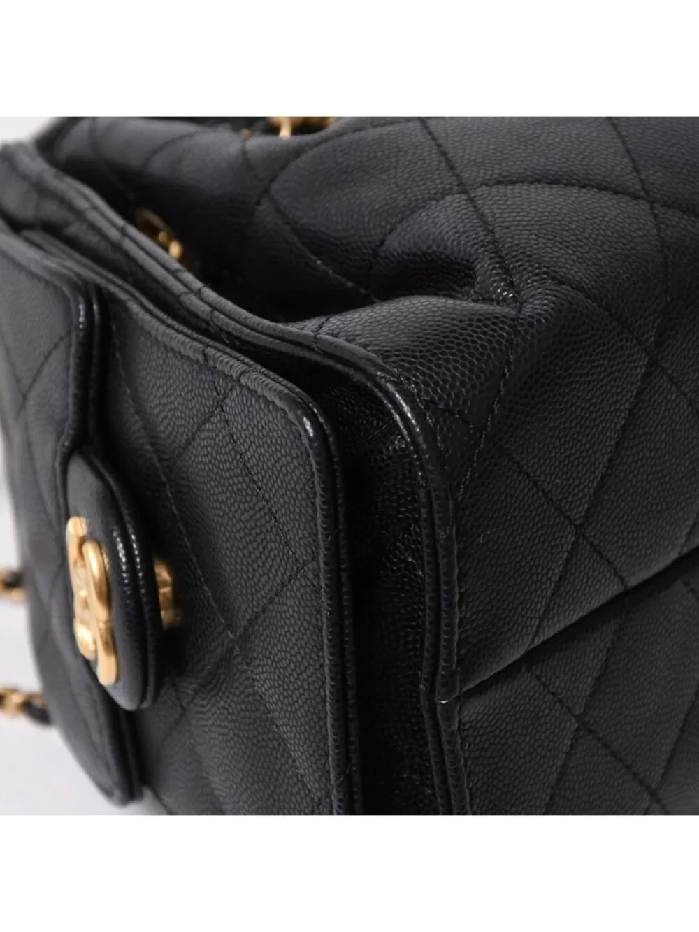 Chanel 25 Medium Chain Bag CC Logo Caviar Leather Black